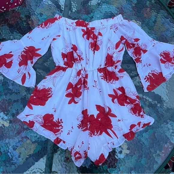 SHEIN Red Floral Off-Shoulder Romper - Picture 1 of 4